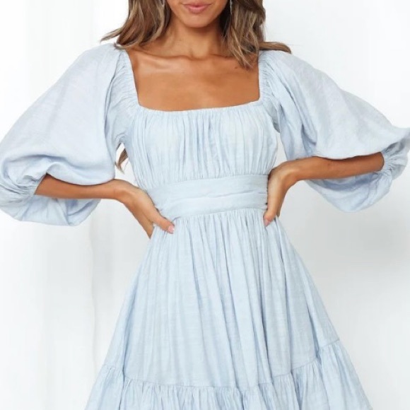 Hello Molly This Is Espionage Light Blue Puff Sleeve Bow Tie Back Dress - Picture 1 of 11